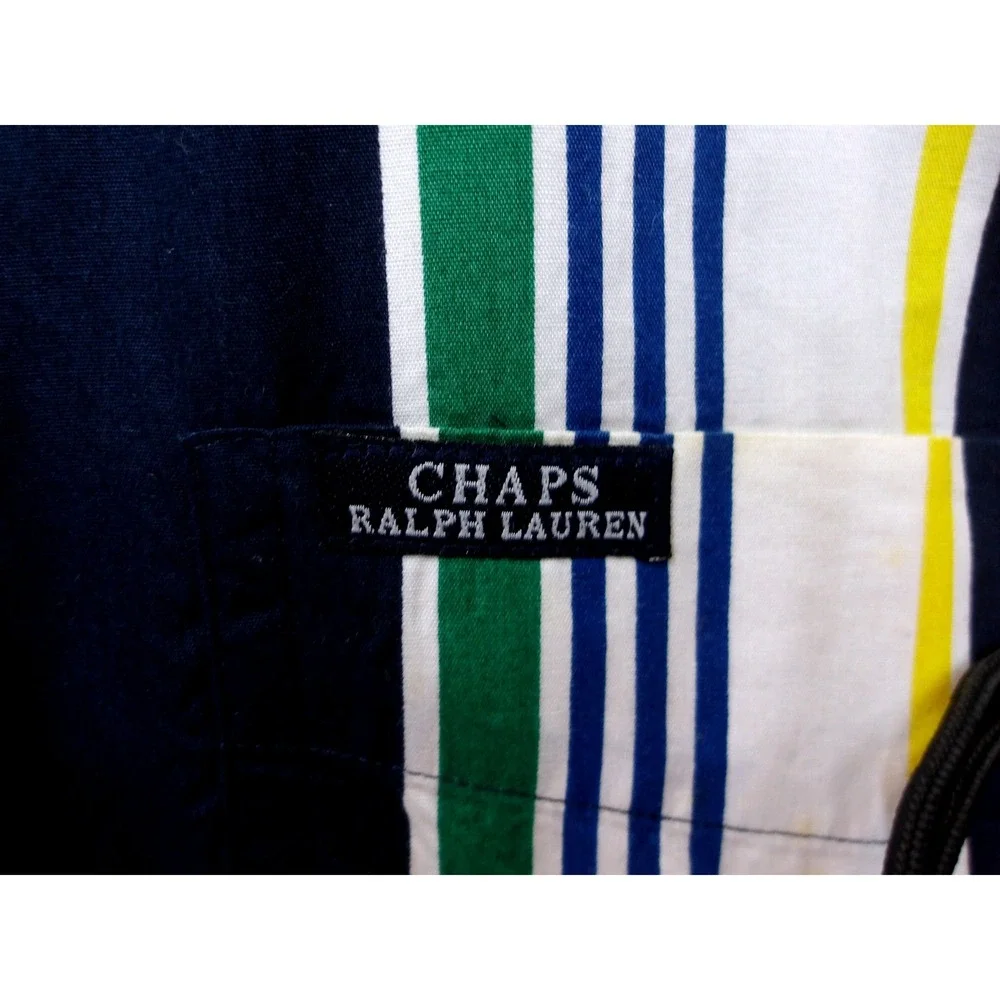 Chaps Ralph Lauren VTG 90s Rugby Navy Blue‎ White Striped Shirt Size M /#26366